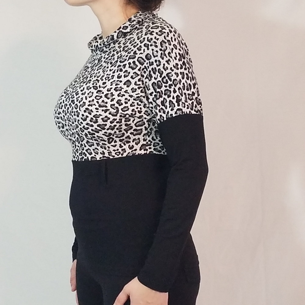 Woman's high neck slim fit party leopard print shi - Picture 6 of 7